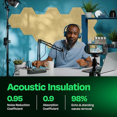 Acoustic Panels 12-Pack Soundproof Wall Panels 12"X10.4"X0.4" Sound Panels High Density Sound Dampening Panels - [Cancun Sand Hexagon]