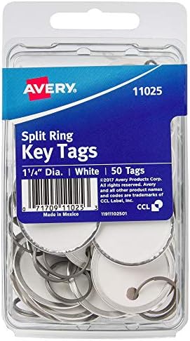 Kidde 001795 Combination TouchPoint Entry Key Locker, Clay, 30 & Avery Metal Rim Key Tags, 1.25" Diameter Tag, Metal Split Ring, White, 50 Tags (11025)