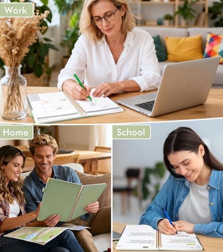 Academic Planner 2026-2027, Weekly and Monthly Hardcover Planner, July 2026 - June 2027, 5.75" x 8.38" A5 Large Daily Calendar Planner Book with Tabs, Spiral Yearly Agenda Organizer Notebook for School Work Home, Green