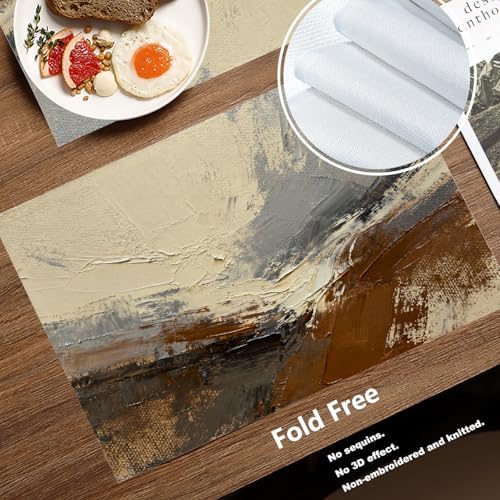 Batmerry Multicolored Modern Abstract Linen Placemats Set of 8, Artists Oil Paints Closeup Washable Table Mats for Kitchen Table Thickened Heat Insulation Dining Set Indoor Outdoor 12X18 in