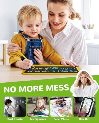 TEKFUN 16" LCD Writing Tablet for Kids, Large Drawing & Writing Pad for Active Kids, Screen-Free Way to Keep Kids Busy Anywhere, Reusable Board for Travel, Play & Everyday Use (Yellow)