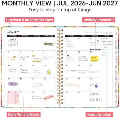 Planner 2026-2027, Weekly & Monthly Academic Calendar, Jul 2026 – Jun 2027