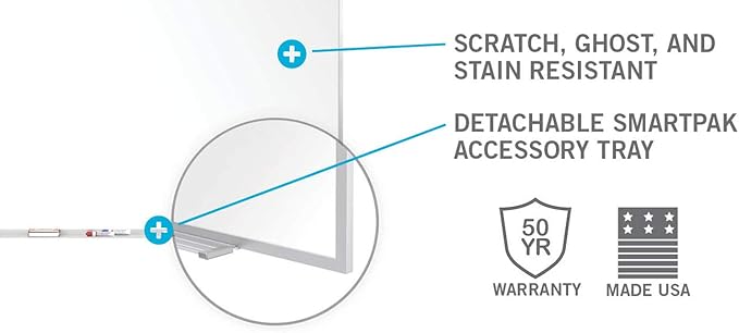 Ghent 4 x 12 Porcelain Magnetic Whiteboard, Aluminum Frame, 1 Marker, 1 Eraser, Made in The USA, 2 Piece Board with Joiner…