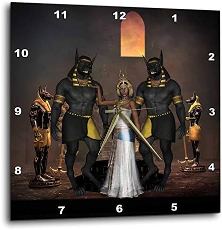 3dRose Wall Clock Silent - 10 inch - Anubis with Egyptian Women - Köhnen Design - Sign Symbol