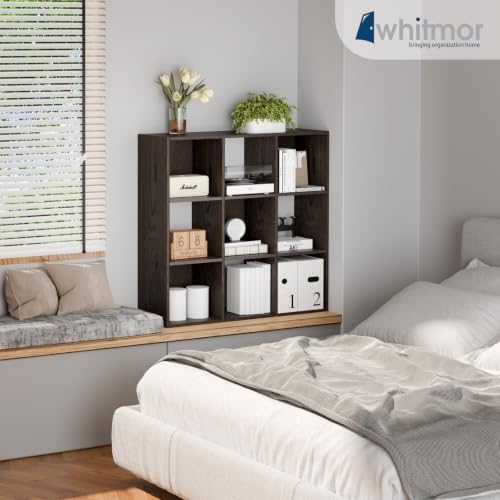 Whitmor 9 Cube Storage Organizer, 3 Tier Stackable MDF Wood Bookcase, Open Storage Display Bookshelf, Storage Cabinet for Living Room, Bedroom, Home, Office, 35.5" L x 11.7" W x 35.5" H, Espresso