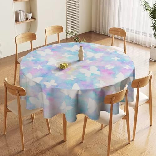 Rainbow Butterfly Tablecloth, Colorful Pink Blue White Butterflies Cartoon Print Table Cover for Farmhouse Kitchen Dining Room Table Decor, 36x36in