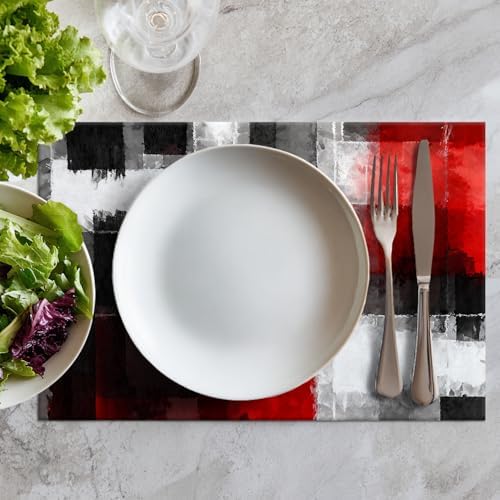 Batmerry Abstract Art Colorful Painting Linen Placemats Set of 4, Modern Art Black and Red Washable Table Mats for Kitchen Table Thickened Heat Insulation Dining Set Indoor Outdoor 12X18 in