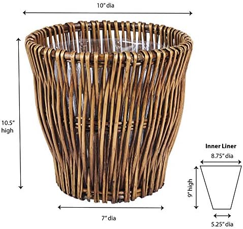 Household Essentials Small Reed Willow Waste Basket, Handwoven Basket with Removable Liner, Attractive Alternative to Plastic or Metal Cans, Brown