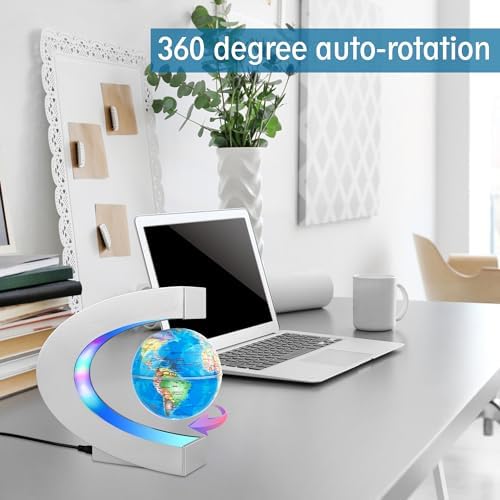 MOKOQI Magnetic Levitating Globe with LED Light, Cool Tech Gift for Men Father Boys and Girls, Birthday Gifts for Kids, Floating Globes World Desk Gadget Decor in Office Home Display (Silver)