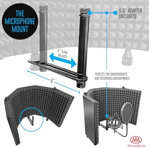 AxcessAbles Large 32x13 Recording Studio Microphone Isolation Shield w/ 3 Tier Tripod Stand and Pop Filter | Portable Sound Isolation Booth | Reflection Filter Shield | Studio Microphone Stand