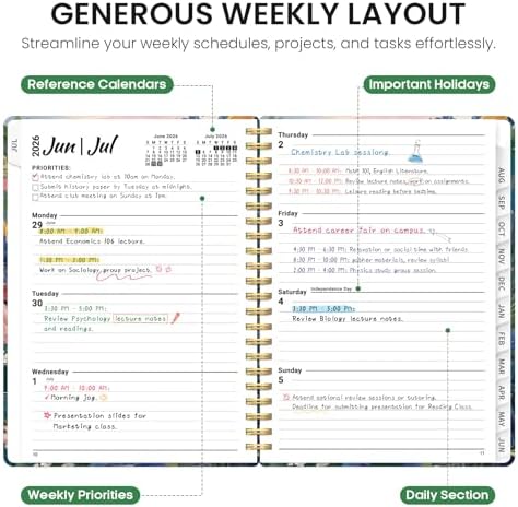 Planner 2026-2027, Jul 2026-Jun 2027 Academic Monthly & Weekly Planner | 6.3" x 8.5" Hardcover Calendar Planner for Women, Spiral Organizer with tabs, School Office Home Supplies, Seaside Petals