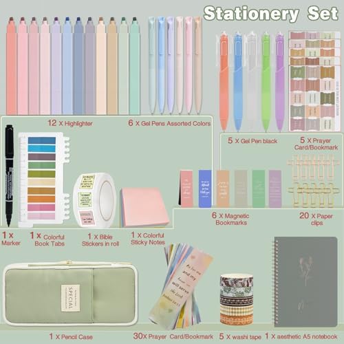 HRFGWDD 96-Piece Bible Study Supplies, Journaling Kit for Women, Green