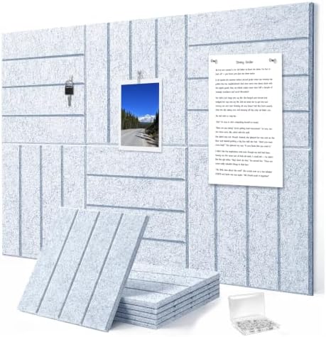 0.47" Thick Felt Wall Tiles 36"x24" Cork Board Alternative 6 Pack 11.81"x11.81"Felt Bulletin Board Pin Board with Removable Adhesive Tape&30 Pushpins for Home Office School(Bold-Silver Grey)