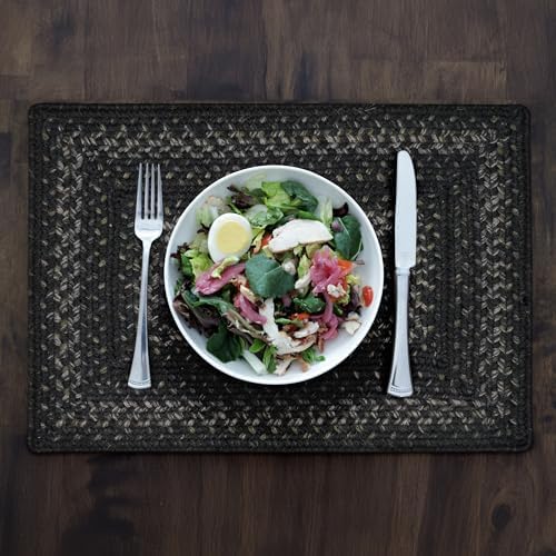 Homespice Jet Black Jute Braided Placemats, Rect 13x19 Set of 6