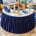 Wish Care 9ft Navy Blue Satin Table Skirt for Rectangle Tables Wrinkle Free Teacher Desk Skirt Glitter Ruffle Table Skirting Cloth for Back to School Classroom Office Dorm Birthday Party Table Decor