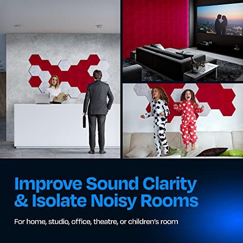 Acoustic Panels 12-Pack Soundproof Wall Panels 12"X10.4"X0.4" Sound Panels High Density Sound Dampening Panels - [Candy Red Hexagon]