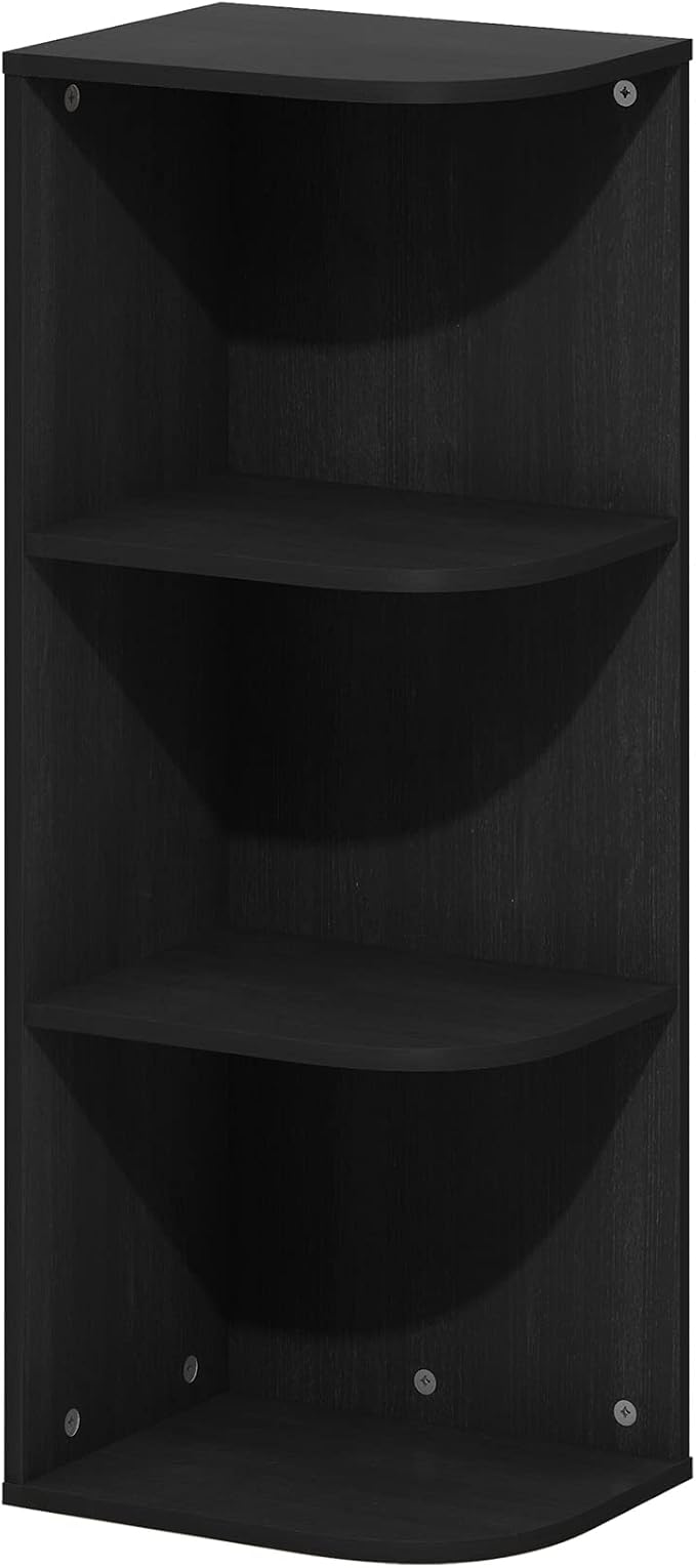 Furinno PASIR Book Shelf, 3-Tier Corner Bookshelf with Open Shelf, Standing Bookcase, 9.3 x 12 x 31.5 for Organization and Storage, for Living Room, Bedroom, Home Office, Blackwood