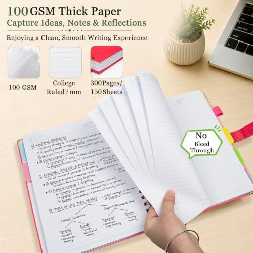 5 Subject Spiral Notebook with Pockets Dividers, 8.5''x11'' 300 Pages