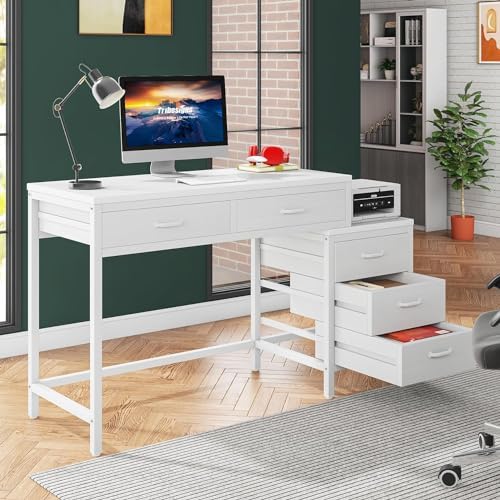 Tribesigns Computer Desk with 5 Drawers, Reversible Home Office Desks