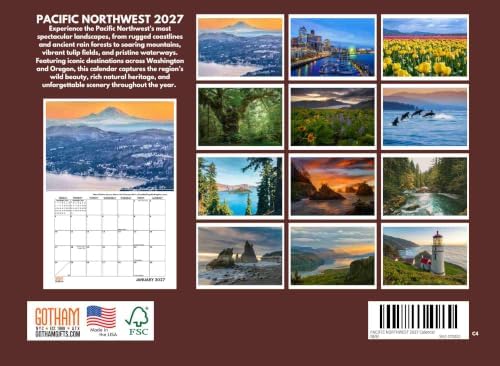 Pacific Northwest Calendar 2027 PNW Monthly Wall Calender 12 Month