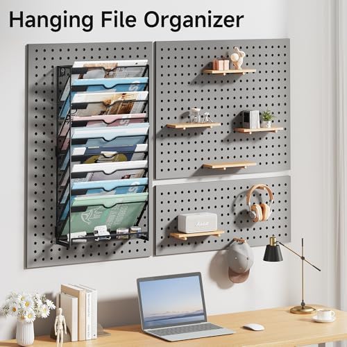 Lavatino 10-Tier Hanging File Organizer, Wall Mount File Holder for Mails Folders Papers Magazine Organization, Vertical Document Organizer for Office Home Black