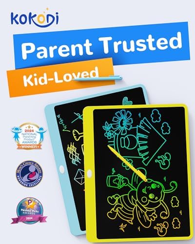 KOKODI LCD Writing Tablet, 16 Inch Colorful Toddler Doodle Board Drawing Tablet, Erasable Reusable Electronic Drawing Pads, Educational and Learning Toy for 3-6 Years Old Boy and Girls(Yellow)