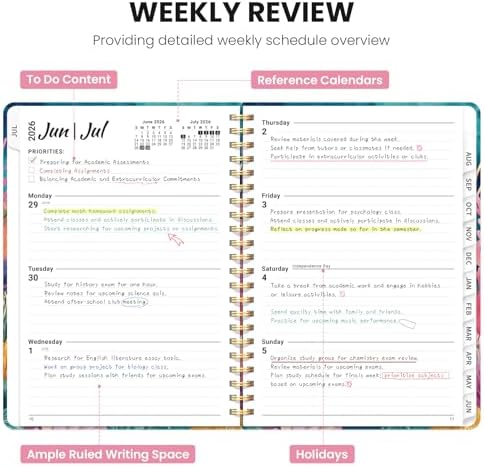 Academic Planner 2026-2027, Monthly and Weekly Calendar Planner, July 2026 - June 2027, Pretty Hardcover Teacher Student Planning Agenda Book with Tabs, Fit for School Office Supplies, 8.5" x 11", Coral Garden