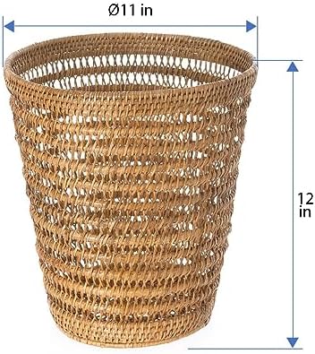 Kouboo La Jolla Rattan Mesh Waste Basket, Wicker Trash Can, Honey Brown