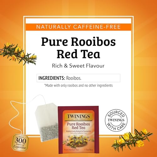Twinings Pure Rooibos Red Herbal Caffeine-Free Tea Bags 20 CT Box (6 Pack)