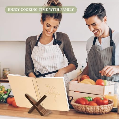 Lanpn Blank Recipe Book Cookbook to Write in Your Own Recipes, Waterproof A5 Empty Cooking Journal for 70 Recipes, Leather Cover Recipe Notebook with Stickers to Organize Your Family Recipes, Oat