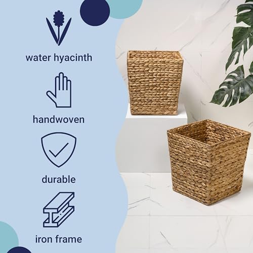 happimess Theo 4.8 Gal 12" Square Wicker Wastebasket, Natural, Set of 2