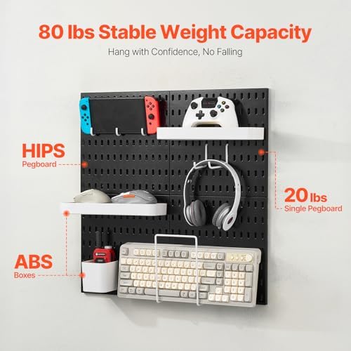 VEVOR Pegboard Combination Kit, 11" x 11" Plastic Pegboard, 4 Panels, Peg Board Wall Organizer Kit with Accessories, for Garage Tool Storage Kitchen Living Room Craft Room Office Bathroom Home, Black