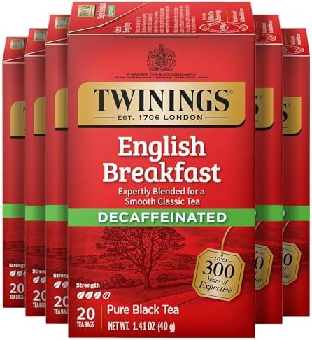 Twinings Decaffeinated English Breakfast Black Tea Bags, 20 CT Box (6 Pack)