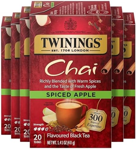 Twinings Spiced Apple Chai Black Tea Bags, 20 CT Box (6 Pack)