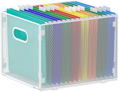 samstar Hanging File Organizer, Mesh File Folder Organizer Crate Cabinet Inserts Storage Box, Letter Size,White