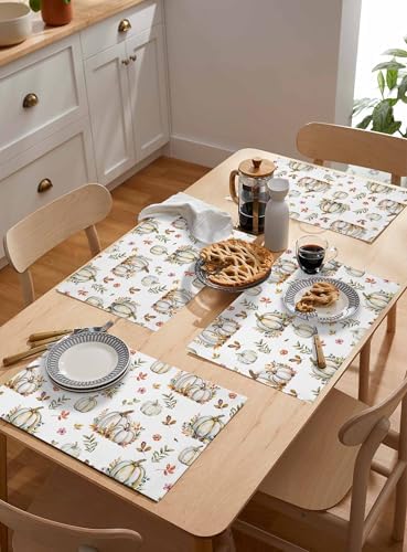 Fall Floral Leaves Placemats Set of 6, Thanksgiving Pumpkins Heat Resistant Washable Table Place Mats Boho Cotton Table Linens Party Holiday Decorations for Home Kitchen Dining Table Outdoor Indoor,