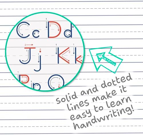 Mead Learn to Letter Writing Tablet, Handwriting Practice Pad Grades PK-1, 10" x 8", Solid & Dotted Raised Ruling, 40 Sheets, 4 Pack (480018)