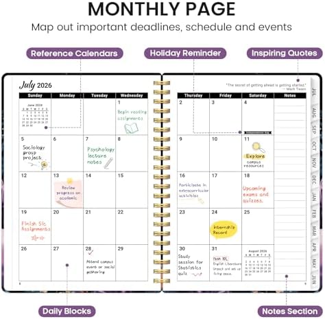 Planner 2026-2027, Jul 2026-Jun 2027 Academic Monthly & Weekly Planner | 6.3" x 8.5" Hardcover Pretty Calendar Planner for Women, Spiral Organizer for School Office Home Supplies, Coral Dream