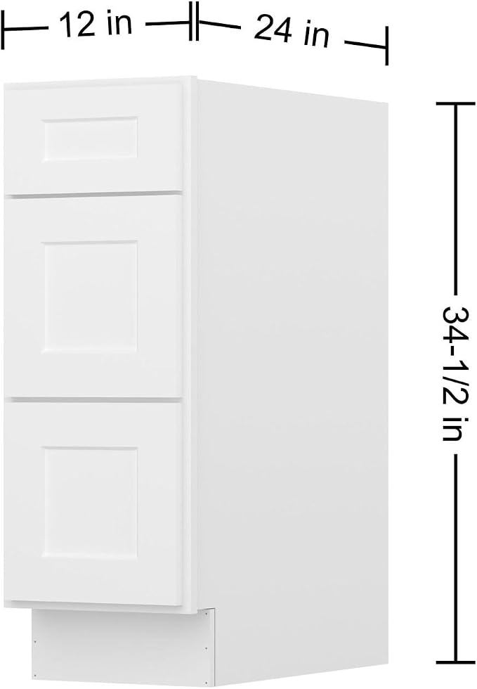 Furinno Shaker Drawer Base Kitchen Cabinet with 3-Drawers, Ready to Assemble, 24 D x 12 W x 34.5 H, White