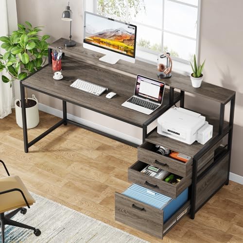 Tribesigns 63 Inch Computer Desk with File Drawer Cabinet, Home Office Desk