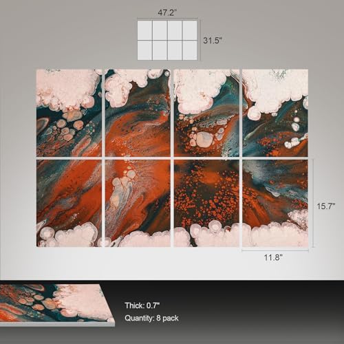 UMIACOUSTICS 8 Pcs 0.7Inch Thick Art Acoustic Panels, Total 47.2” x 31.5” Decorative Sound Absorbing Art Panels, Acoustical Wall Panels for Home, Office, Hotel, Orange-Light Leaping-Cloud