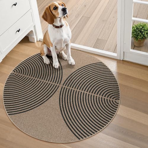 Lahome Modern Rainbow Small Round Rug, 3ft Washable Circle Rug for Doorway