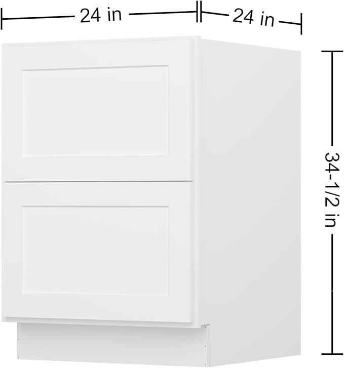 Furinno Shaker Drawer Base Kitchen Cabinet with 2-Drawers, White | 24 D x 24 W x 34.5 H, Ready to Assemble, Plywood, for Pantry, Dining Room