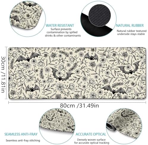 LIMKRIAN Bat Mouse Pad, Large Gaming Desk Mat, 31.5 x 11.8 in Gothic Decor