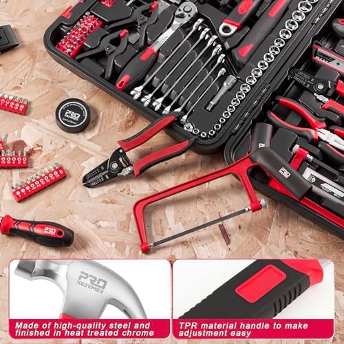 Prostormer 259-Piece Home Tool Kit with Portable Storage Box, Red
