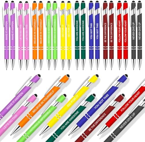 30 PCS Motivational Bulk Pens with Stylus Tip Gifts Black Ink
