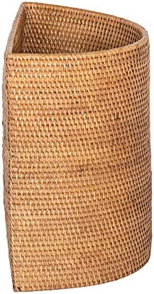 KOUBOO Handwoven Half-Moon Rattan Waste Basket Wicker Trash Can Honey Brown