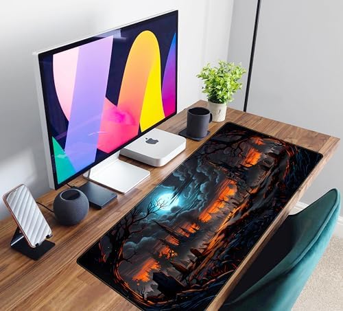 Dark Fantasy Castle Desk Pad Extended Gaming Mouse Pad, XXL Large Computer Laptop Keyboard Wireless Mouse Mat, Office Desk Decor Mousepad Deskmat with Stitched Edges Matt 31.5x15.7 in