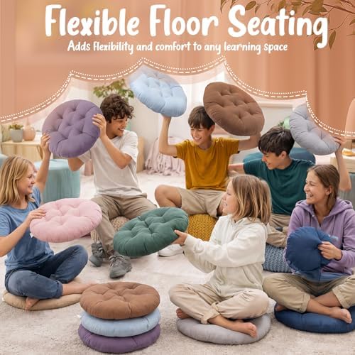 Fumete 12 Pcs Round Floor Pillows Cushions Seating 16 x 16 Inches Floor Round Cushions for Kids Toddlers Flexible Reading Chair Pillows for Classroom Home School Playing Supplies(Morandi Color)