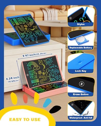 bravokids 12 Pack LCD Writing Tablet with Stylus, 8.5 inch Colorful Doodle Board Drawing Pad for Kids, Travel Games Activity Learning Toys, Birthday Gift for Age 3 4 5 6 7 8 Year Old Boys Girls